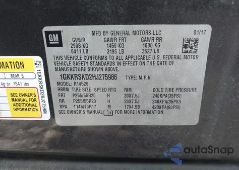 2017 GMC Acadia Limited from USA, damaged, VIN 1GKKRSKD2HJ275986